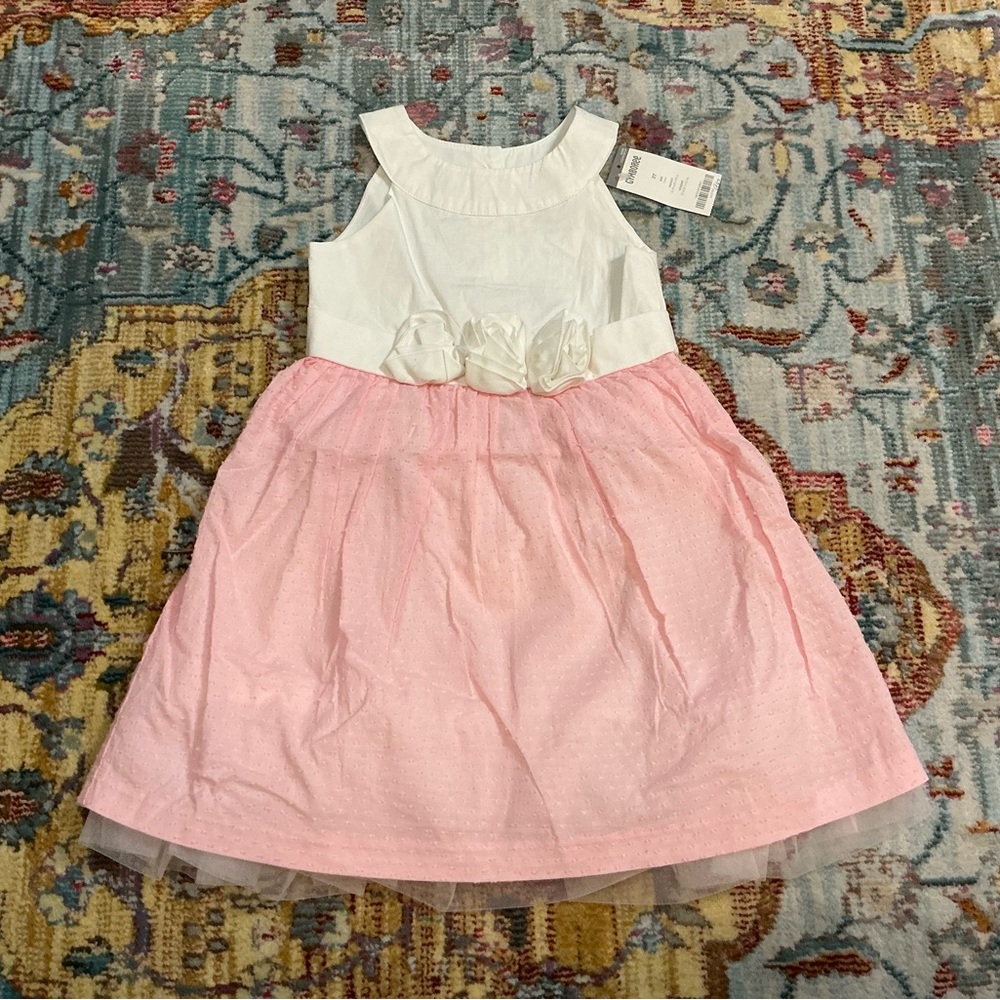Gymboree Egg Hunt pink Swiss dot white flower halter dressy dress 3T